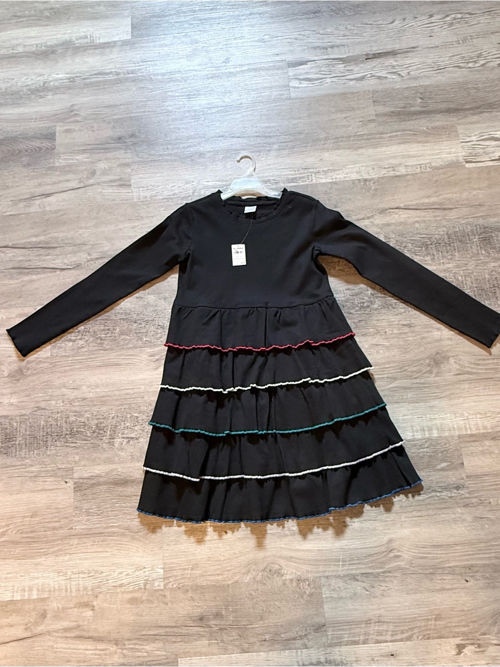 Hanna Andersson Black Long-Sleeve Tiered Dress with Multi-Color Trim
